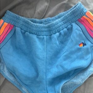 Aviator Nation Blue and Orange Athletic Shorts with Elastic Waistband